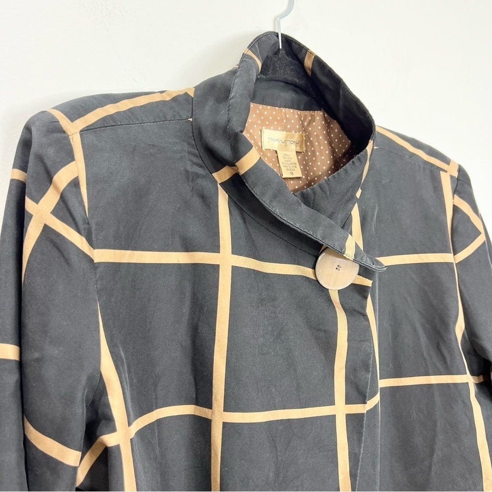 Old money pure silk black tan windowpane mock neck jacket blazer 16 - Picture 5 of 13